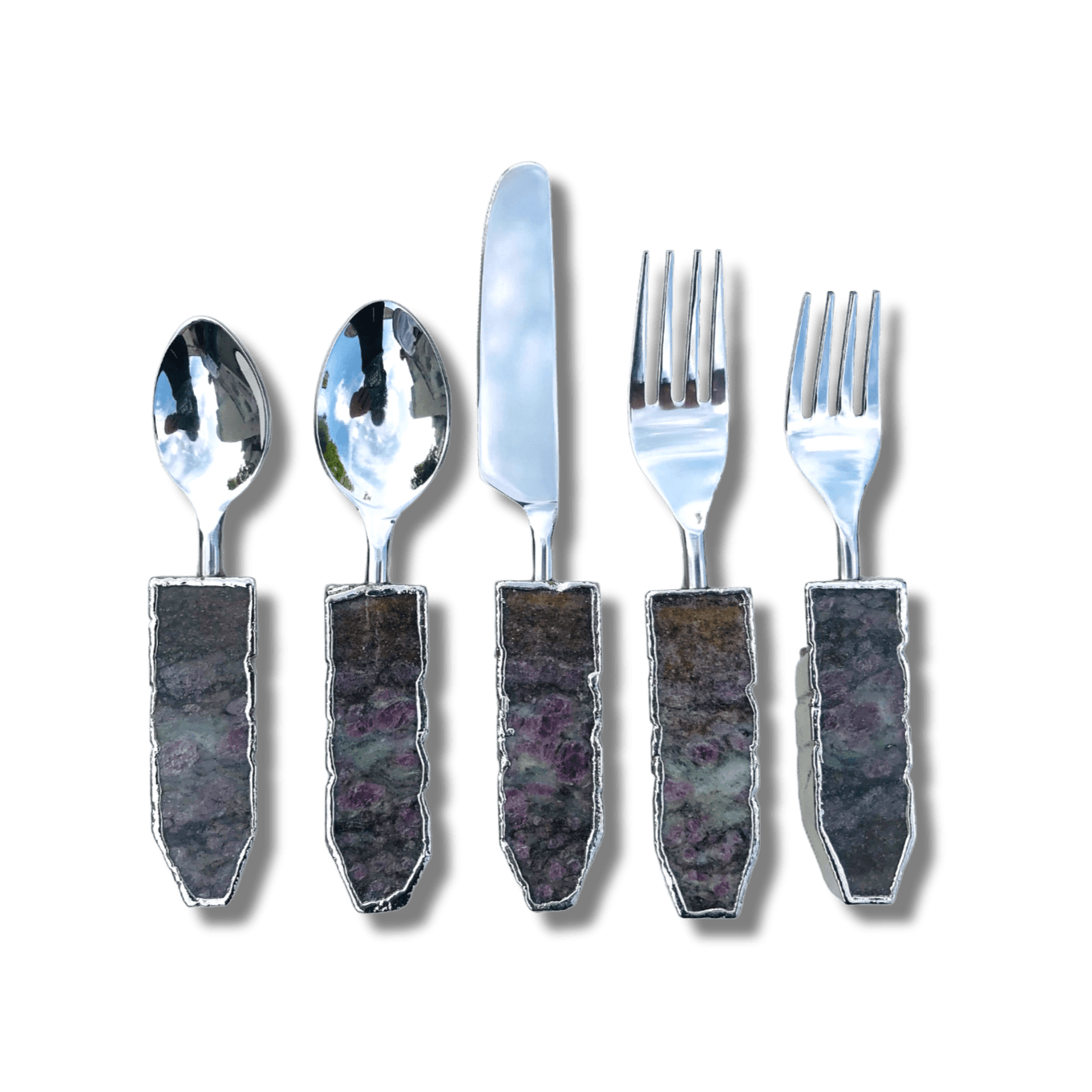 Set of 5 Pieces Lepidolite Gemstone Agate Cutlery - MAIA HOMES