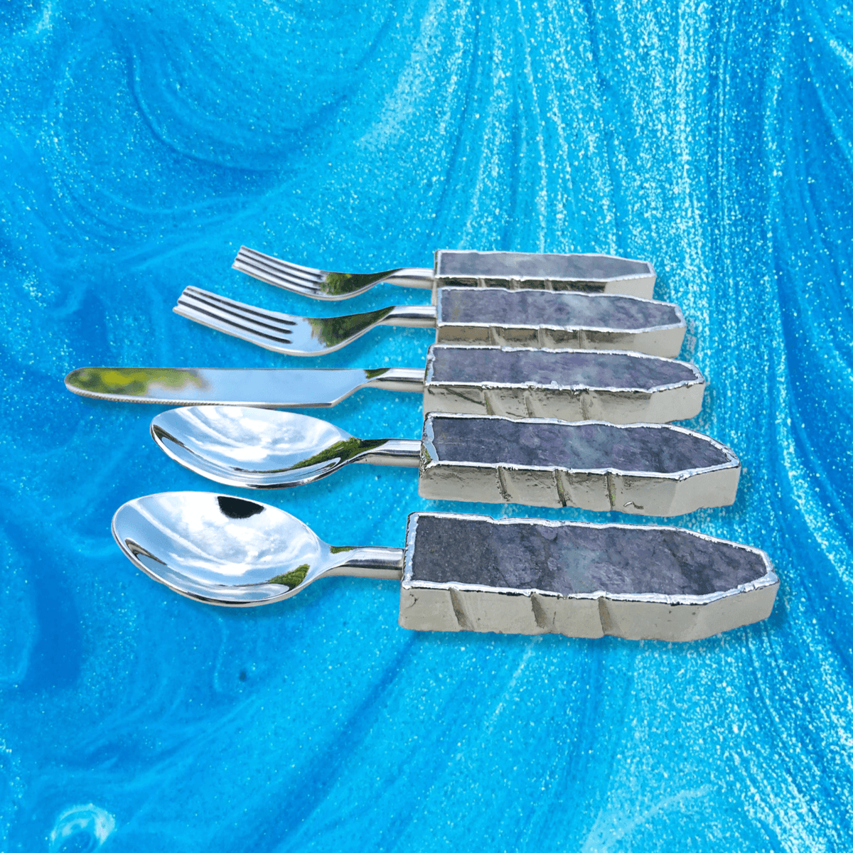 Set of 5 Pieces Lepidolite Gemstone Agate Cutlery