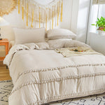 Shabby Chic Tassel Bedding Set - Beige Beige Gray