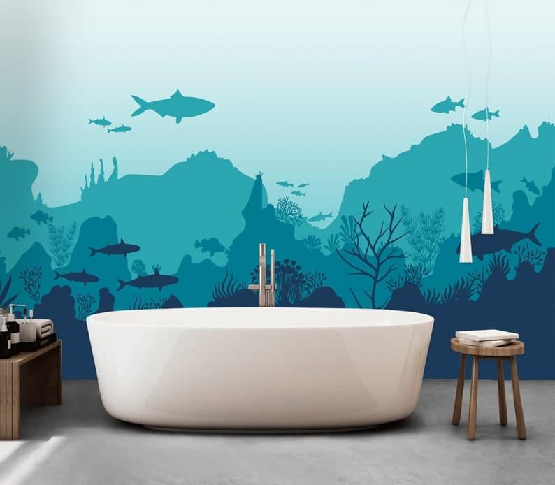 Sharks in the Blue Underwater Nursery Wall Mural