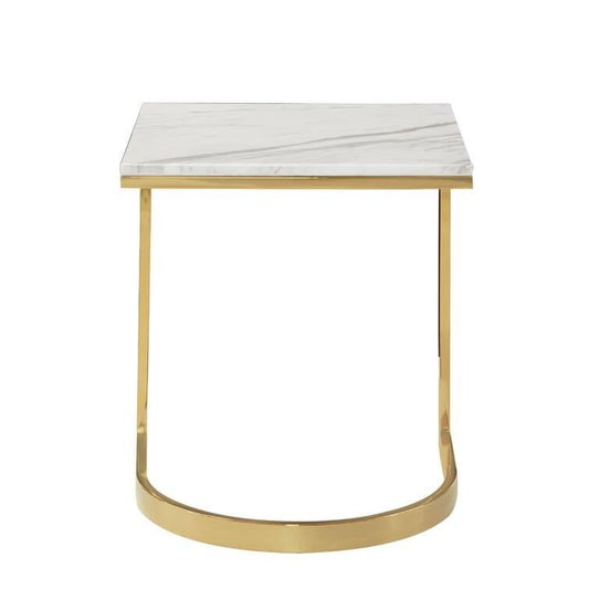 Shiny Brassed C Leg Marble End Table - MAIA HOMES