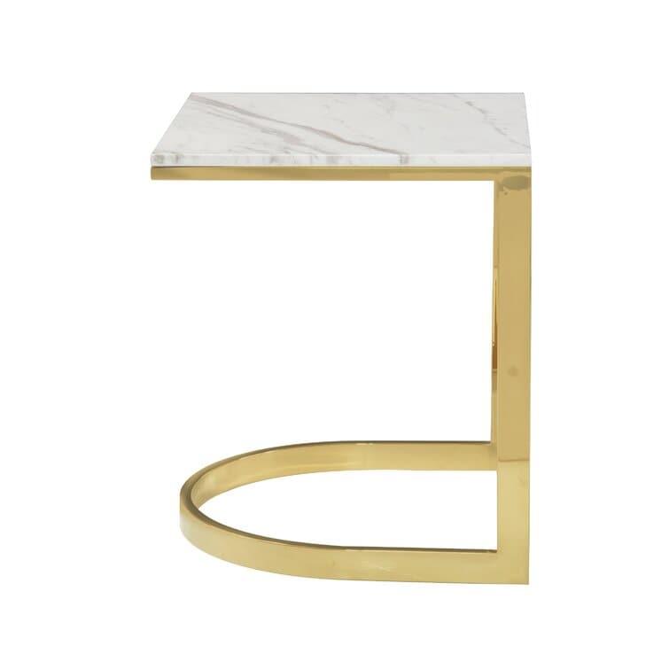 Shiny Brassed C Leg Marble End Table - MAIA HOMES