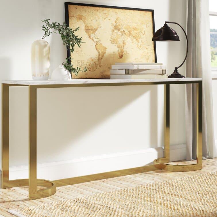 Shiny Stainless Steel Marble Console Table Default Title