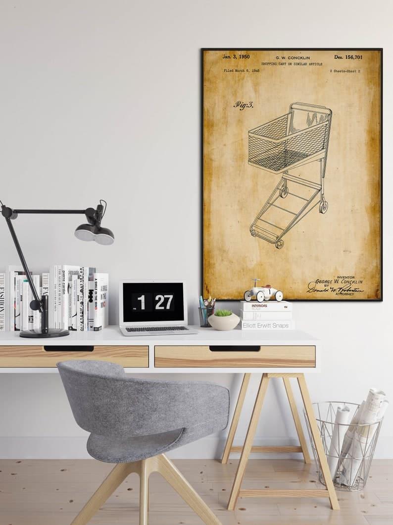 Shopping Cart Patent Print| Framed Art Print