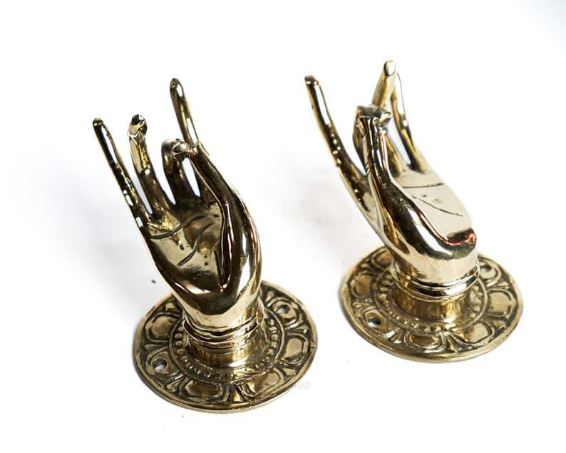 Shuni Mudra Buddha Hand Shape Door Handles - Set of 2 POLISHED BRASS