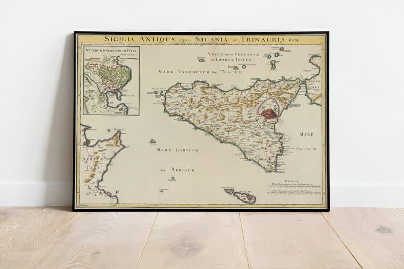 Sicily Map Wall Print| 1768 Sicily Map