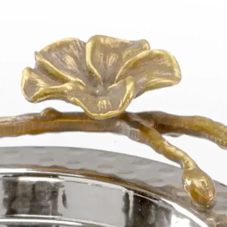Silver Decorative Tray with Golden Orchide Leaf Handles