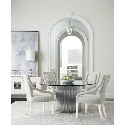 Silver Glam Glass Round Dining Table - MAIA HOMES