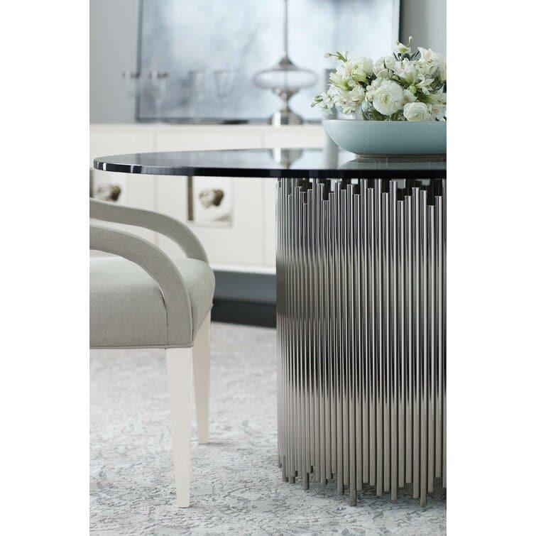 Silver Glam Glass Round Dining Table - MAIA HOMES