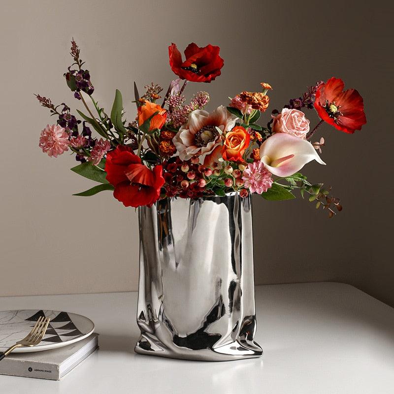 Silver Shopping Bag Shaped Flower Vase