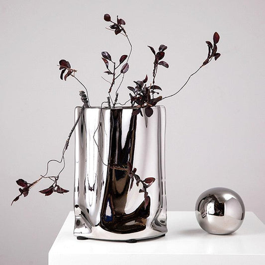 Silver Shopping Bag Shaped Flower Vase - MAIA HOMES