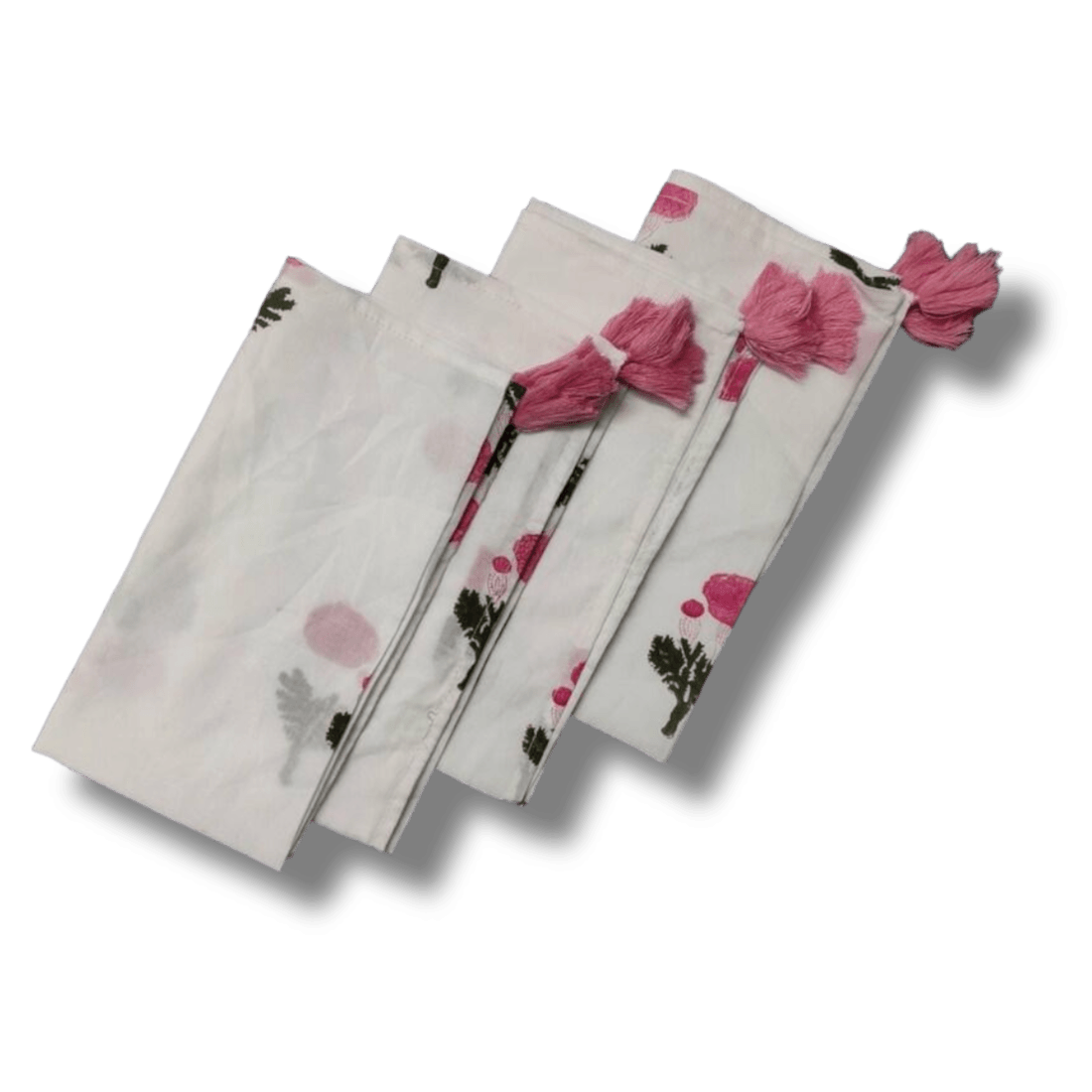 Simplistic Flower Block Print White Cotton Napkins