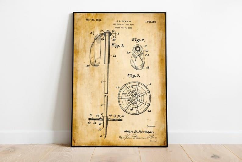 Ski Pole Patent Print| Framed Art Print