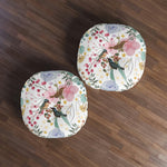 Sky Blue Chinoiserie Floral and Bird Tufted Round Floor Pillow