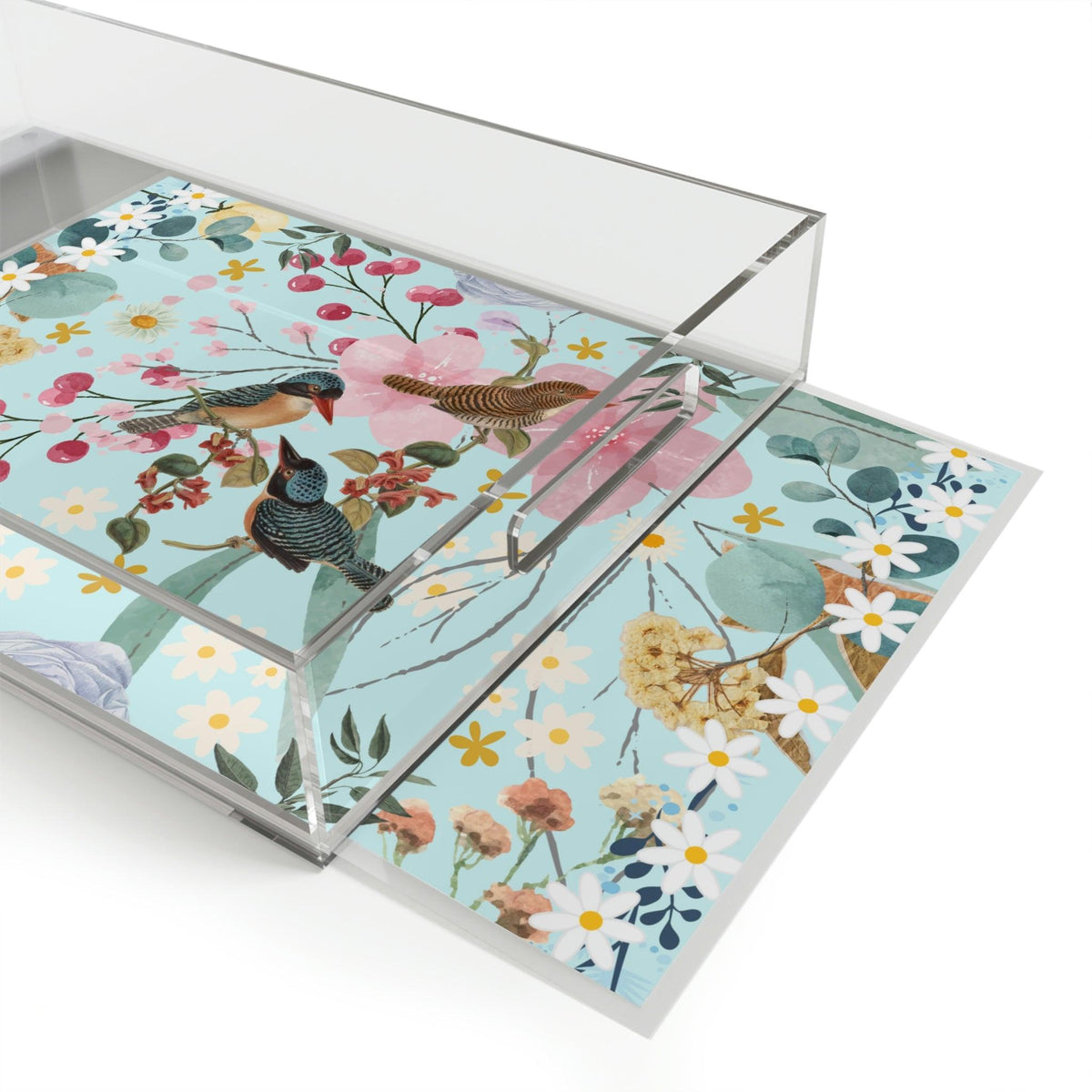 Sky Blue Chinoiserie Floral and Birds Acrylic Serving Tray