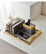 Sleek Brass and Faux Croc Leather Tissue Box