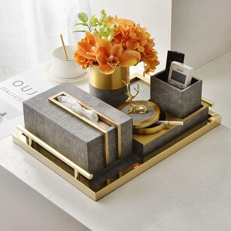 Sleek Brass and Faux Croc Leather Tissue Box - MAIA HOMES