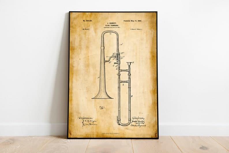 Slide Trombone Patent Print| Framed Art Print