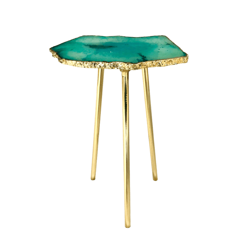 Small Aqua Agate Quartz Organic Edge Accent Table