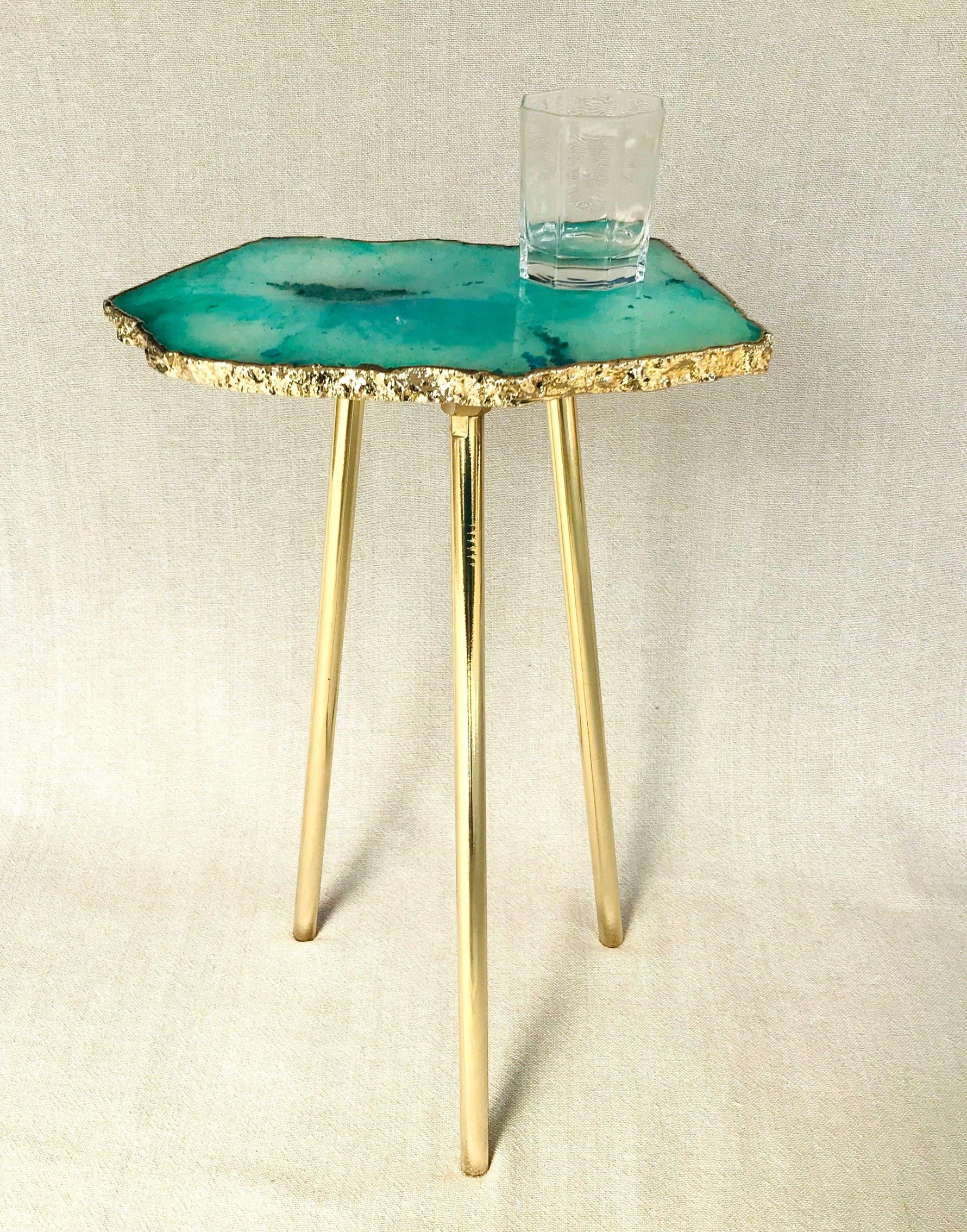 Small Aqua Agate Quartz Organic Edge Accent Table