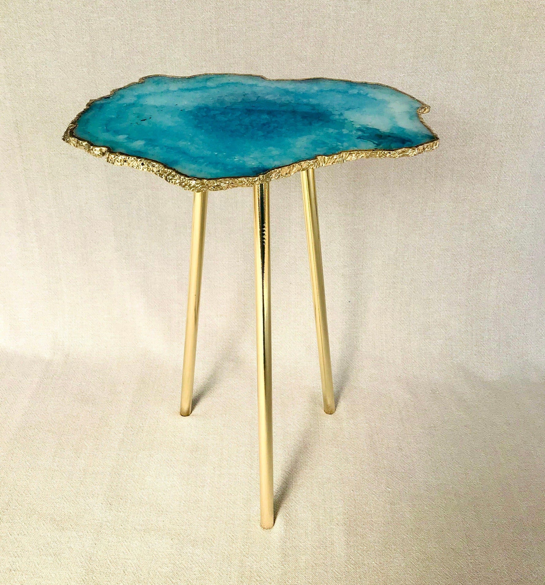 Small Blue Agate Quartz Organic Edge Accent Table Silver