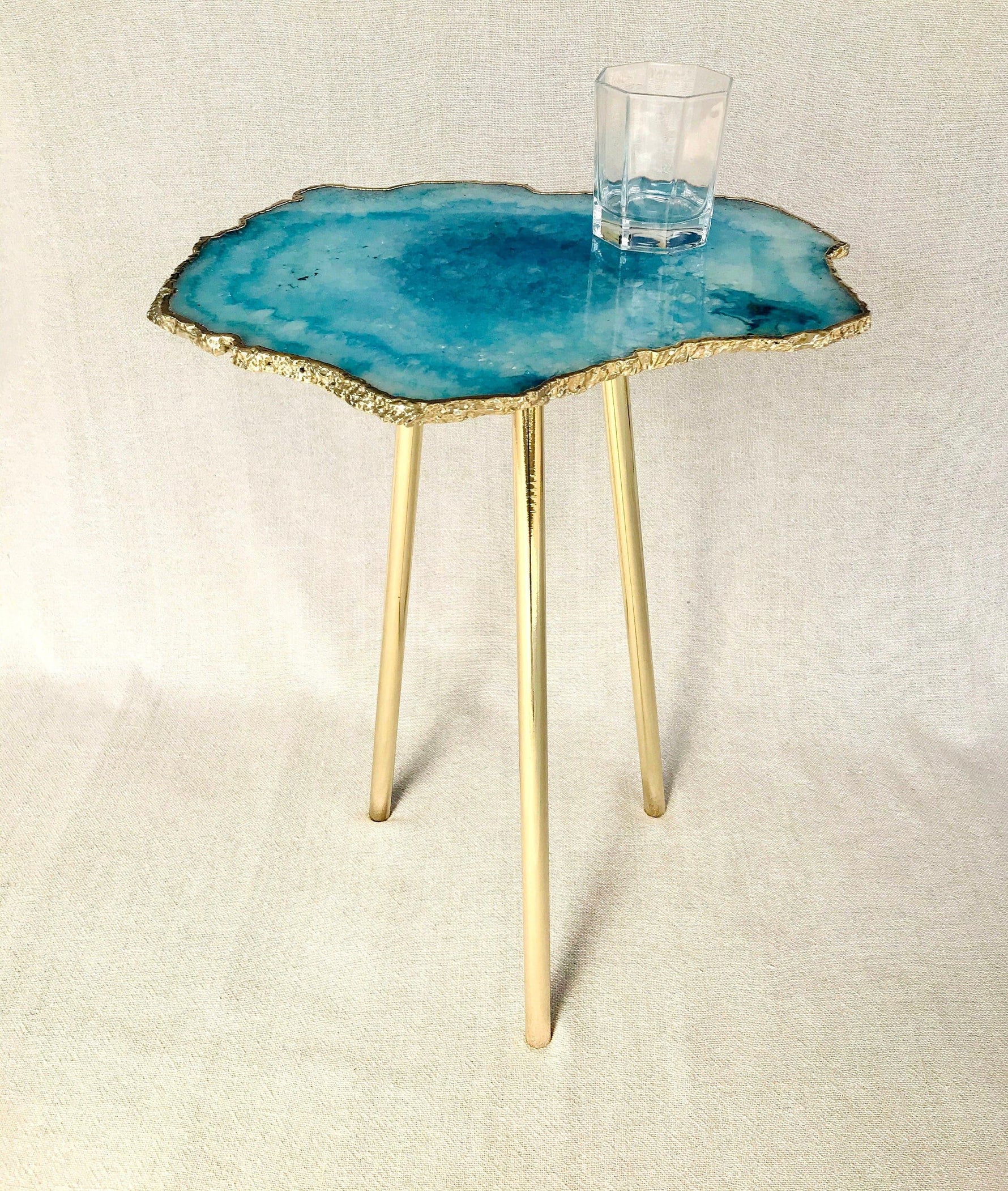 Small Blue Agate Quartz Organic Edge Accent Table