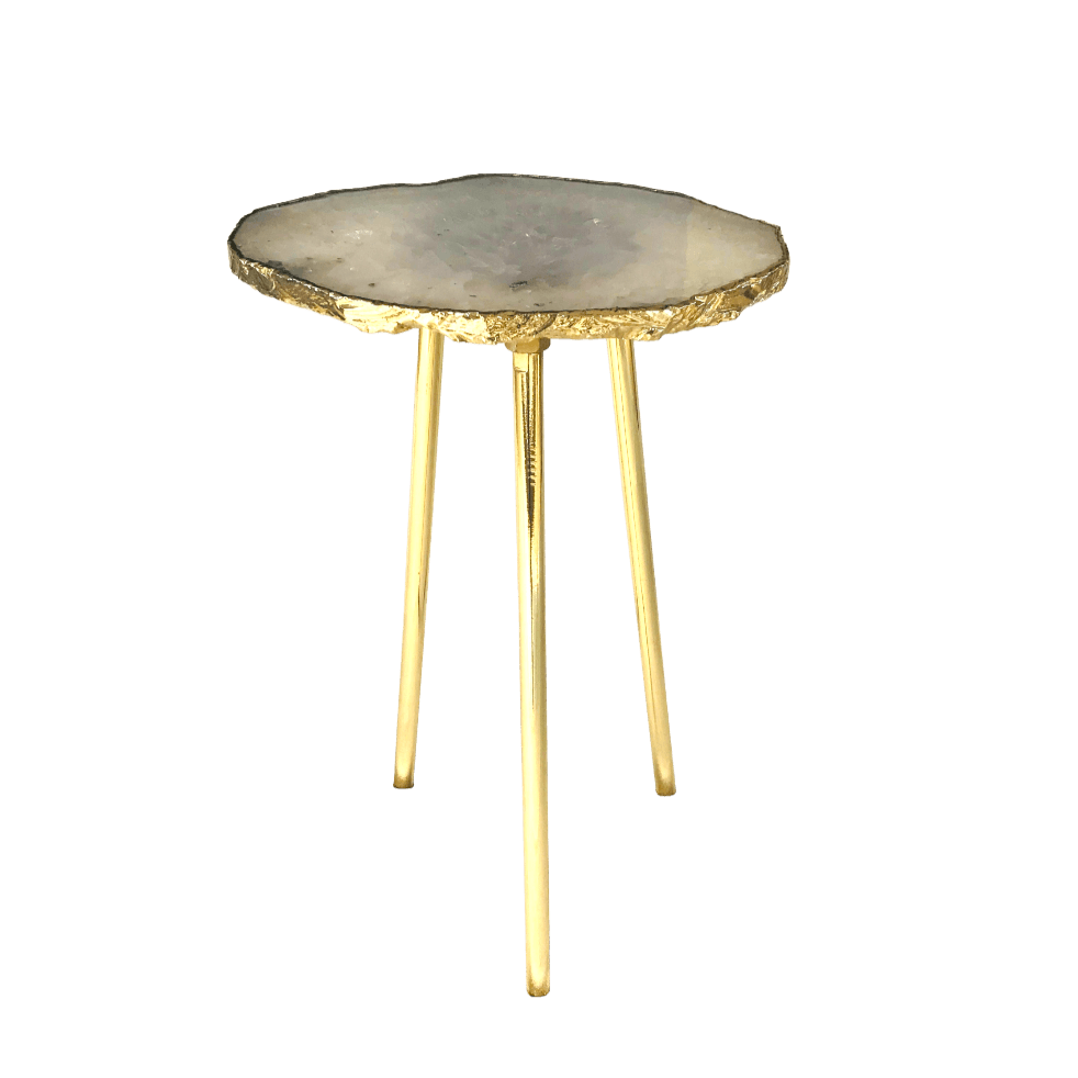 Small Grey Agate Quartz Organic Edge Side Table