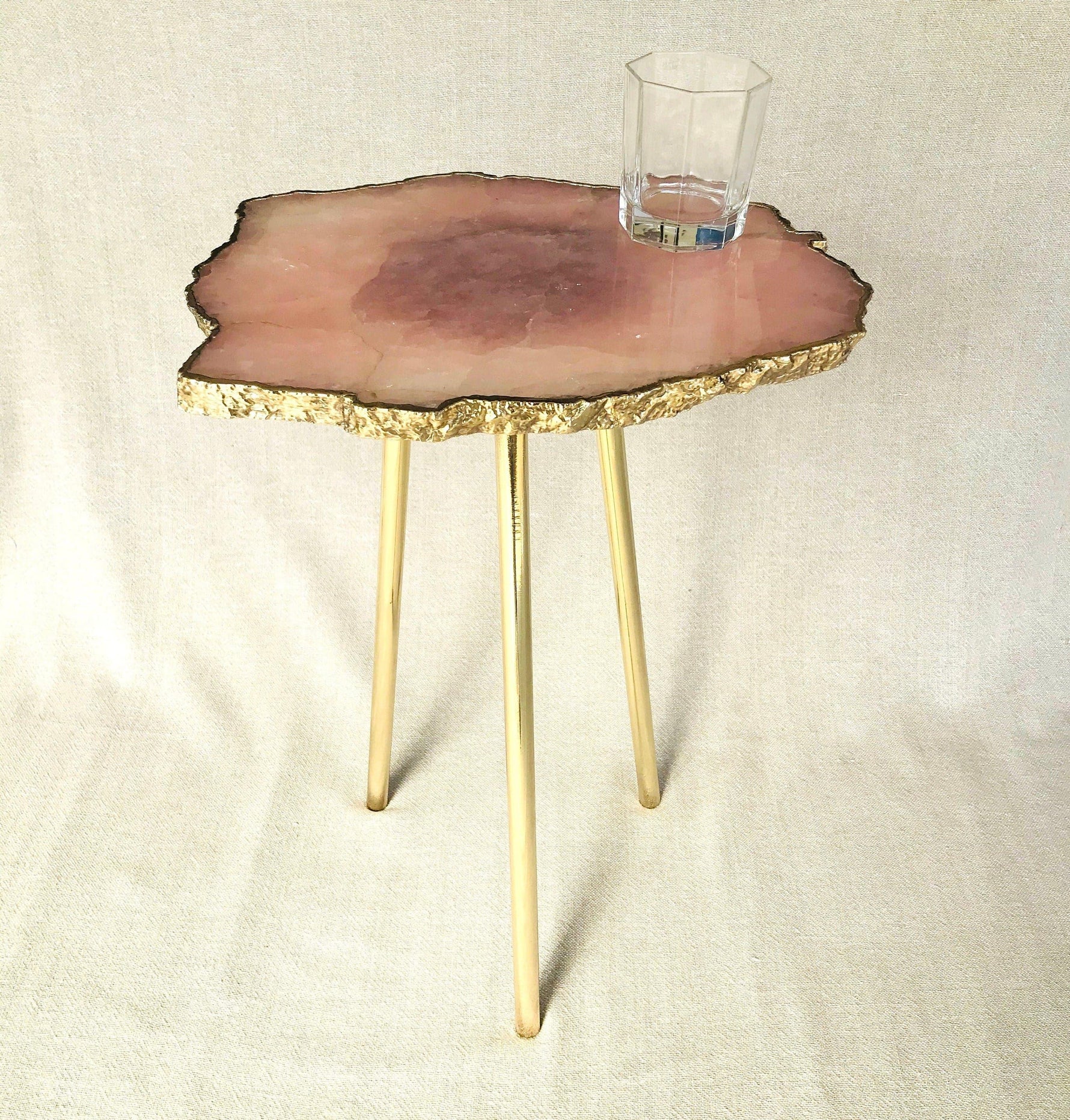 Small Rose Quartz Agate Organic Edge Accent Table