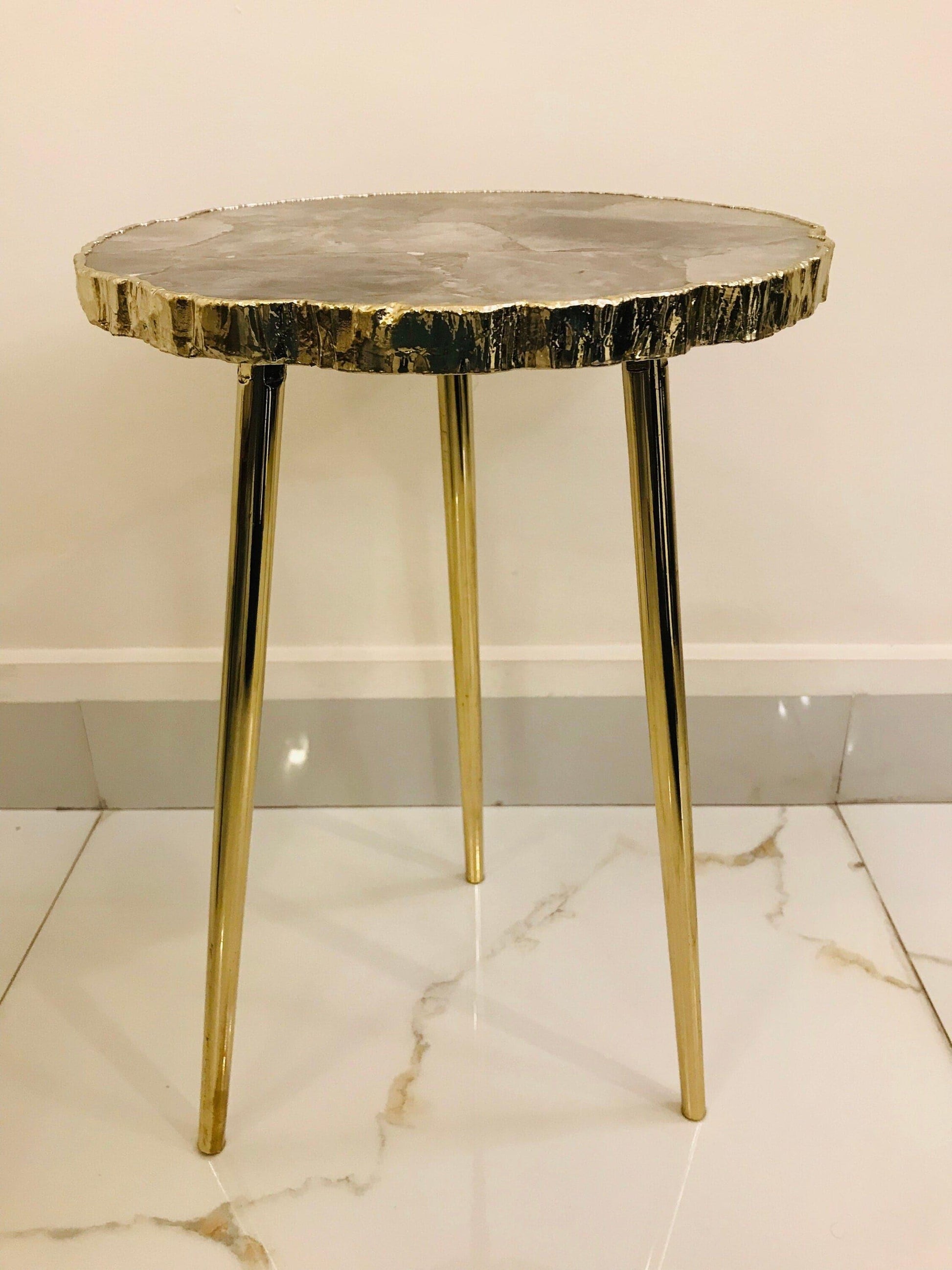 Smoky Grey Agate Organic Edge Accent Side Table - MAIA HOMES