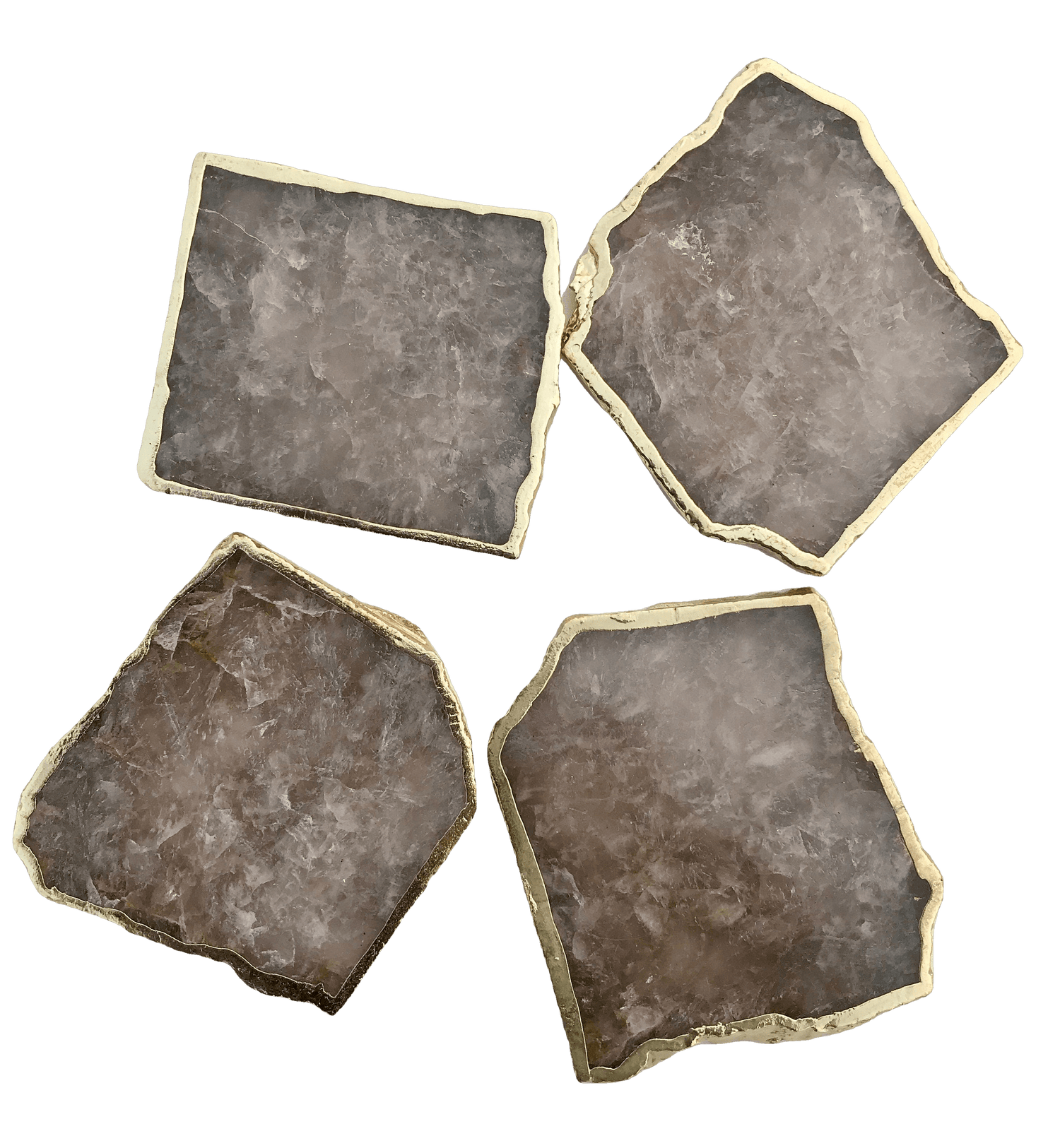 Smoky Grey Agate Quartz Coasters - Set of 4 Silver