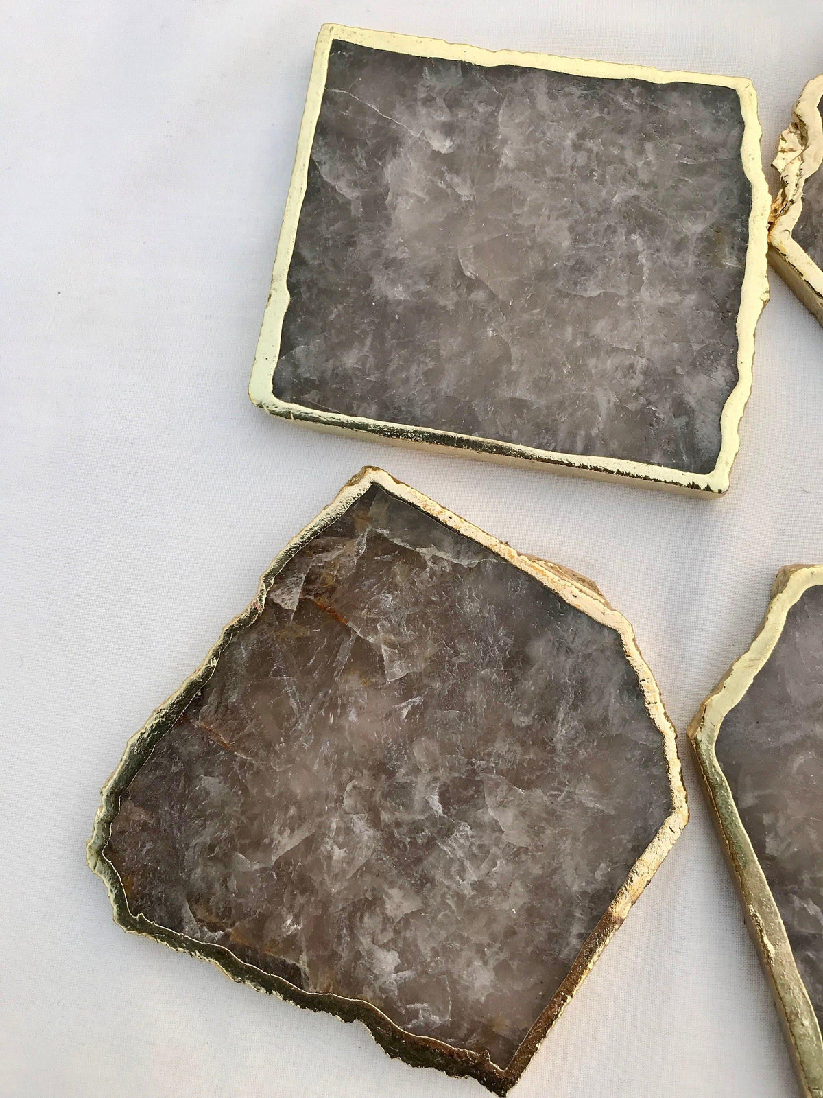 Smoky Grey Agate Quartz Coasters - Set of 4