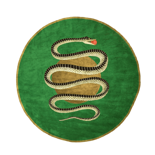Snake and Apple Green Gold Round Hand Tufted Wool Rug - MAIA HOMES