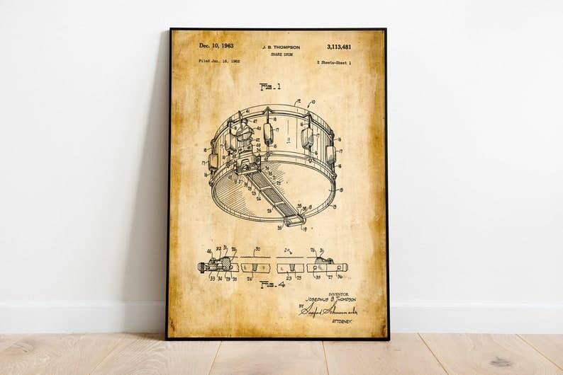 Snare Drum Patent Print| Framed Art Print