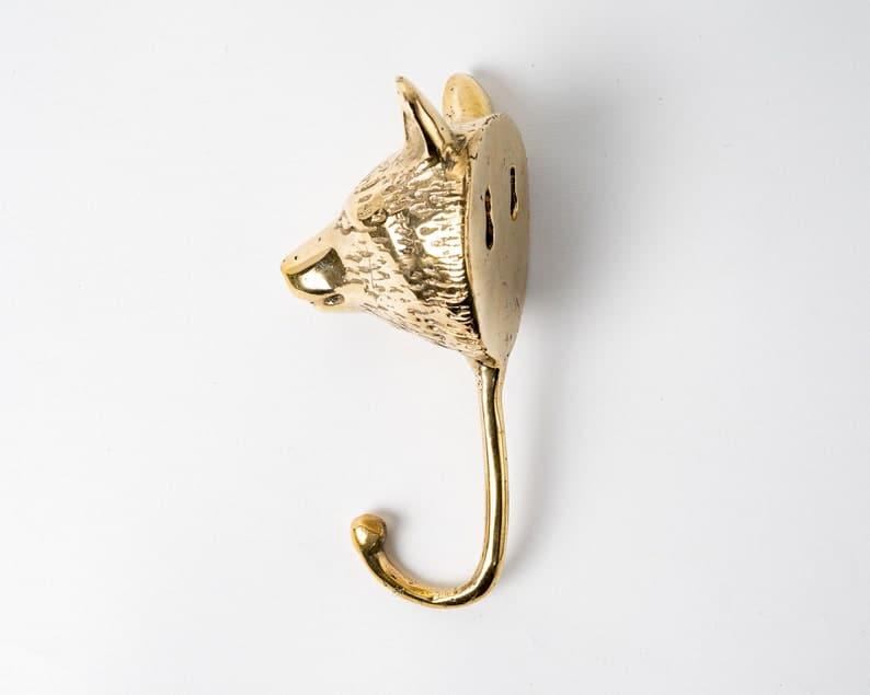 Solid Brass Bear Wall Hooks - 2 pcs