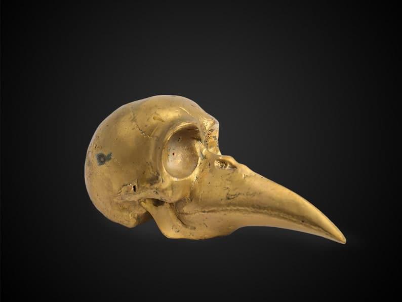 Solid Brass Bird Skull Figurine