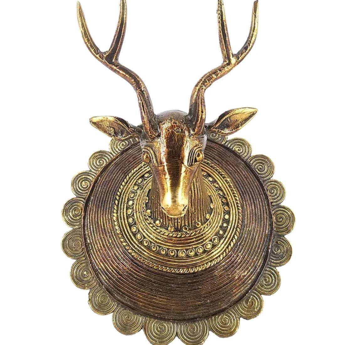 Solid Brass Carved Deer Head with Antlers