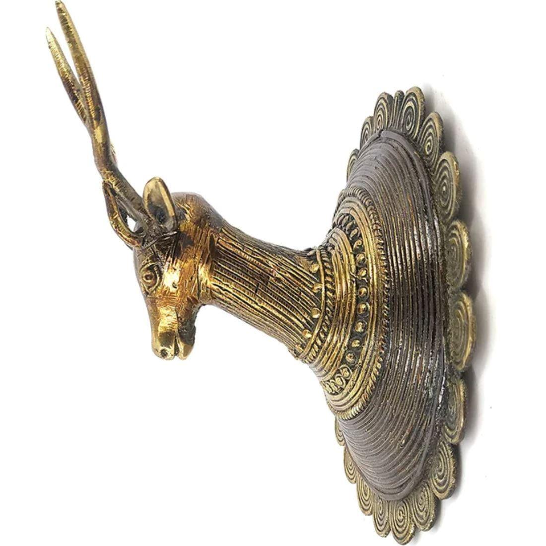 Solid Brass Carved Deer Head with Antlers