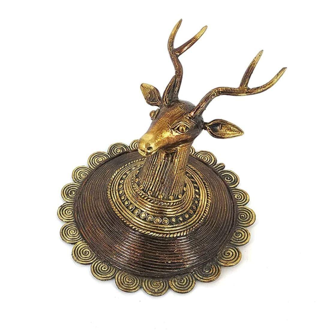 Solid Brass Carved Deer Head with Antlers