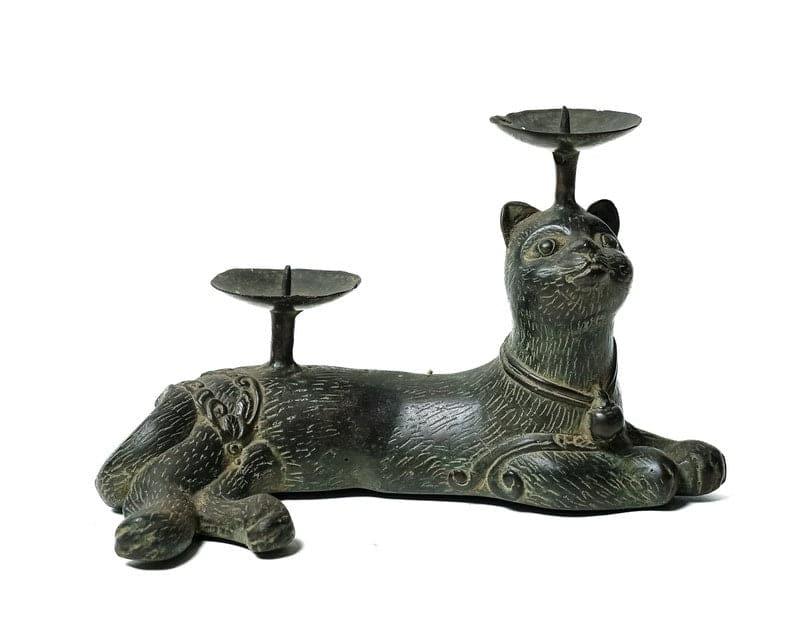 Solid Brass Cat Candle Holder