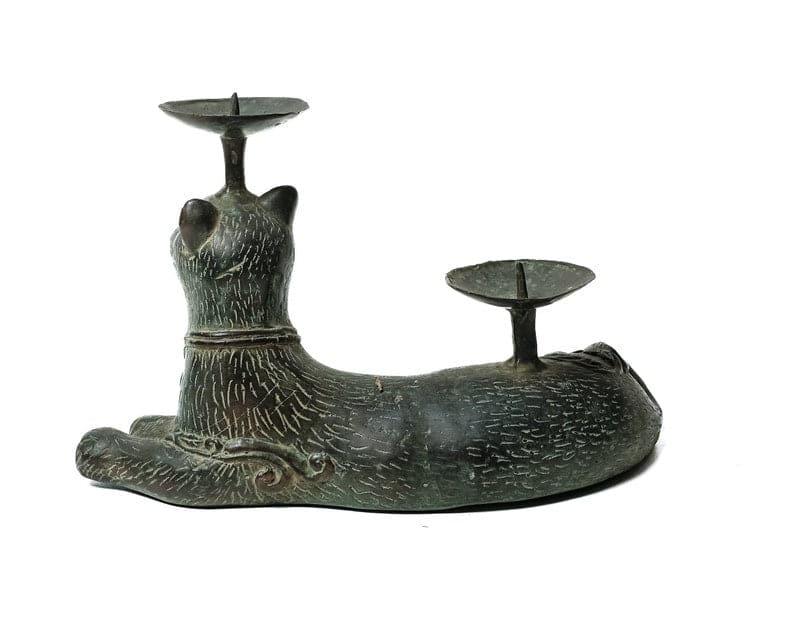 Solid Brass Cat Candle Holder