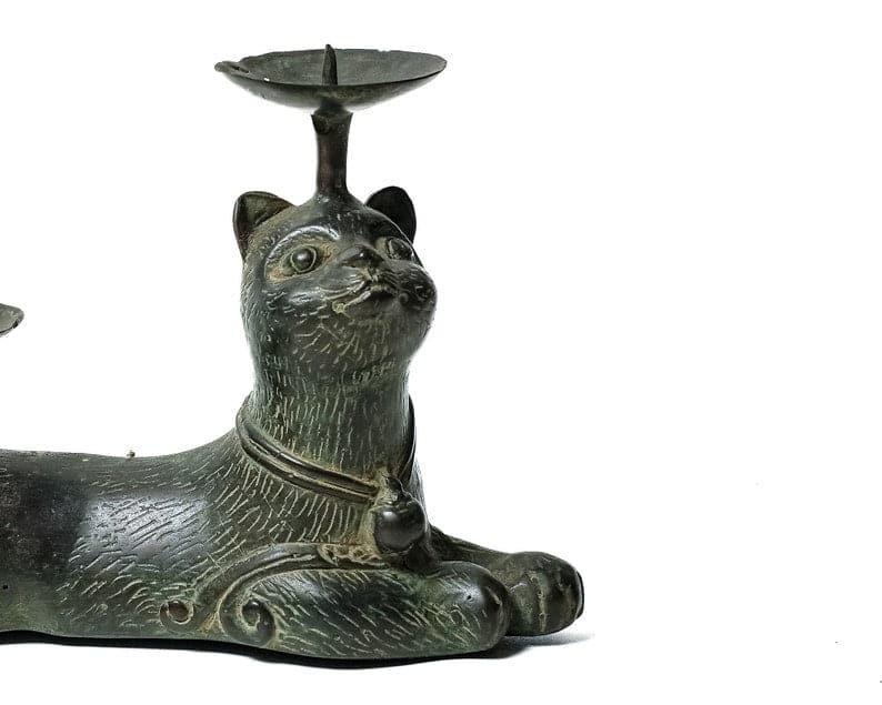 Solid Brass Cat Candle Holder