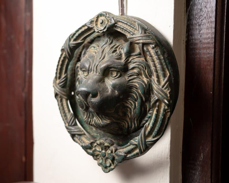 Solid Brass Classic Lion Head Door Knocker ANTIQUE GREEN