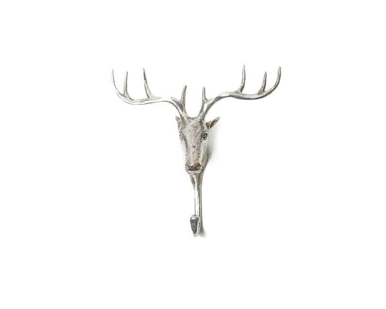 Solid Brass Deer Head Wall Hook ANTIQUE SILVER