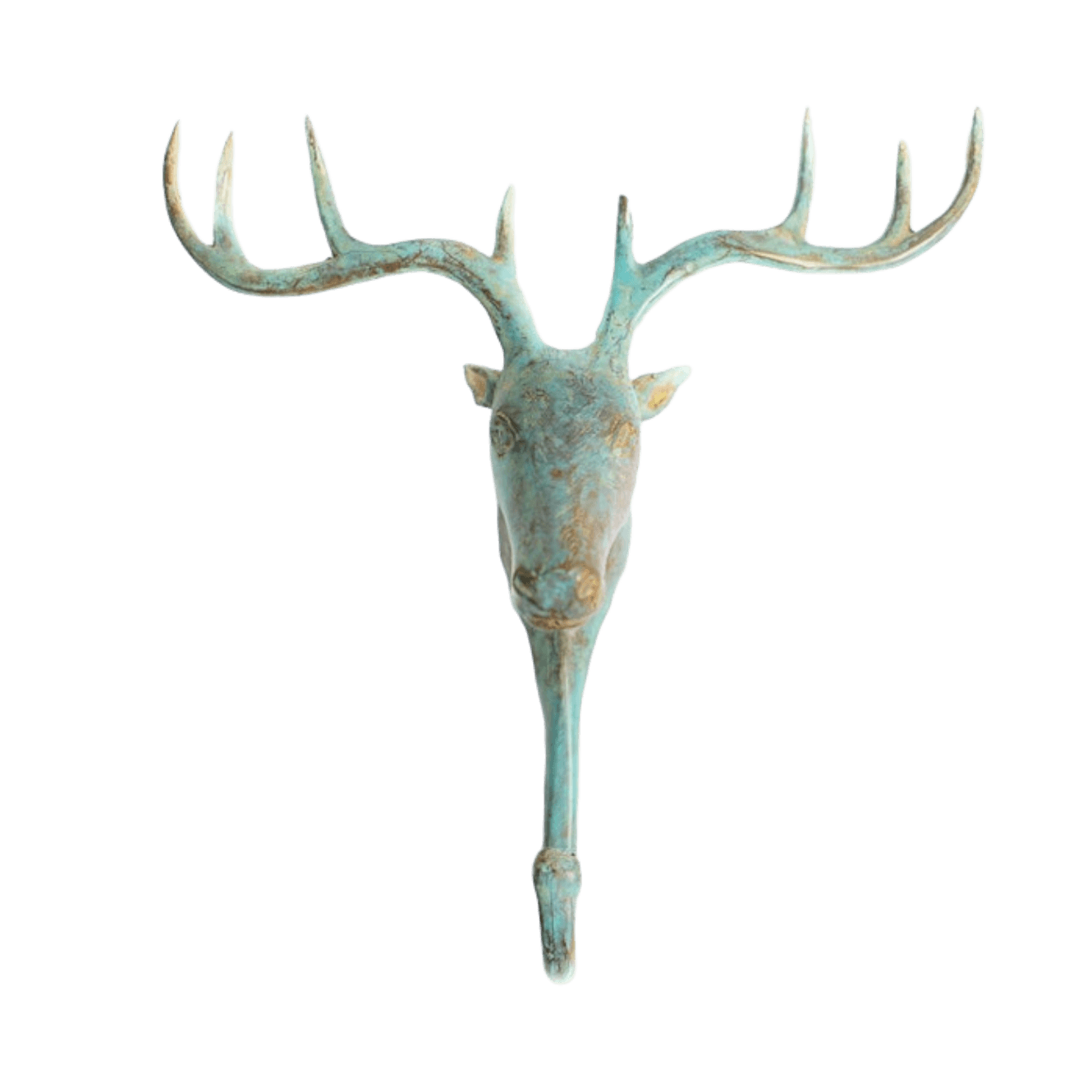 Solid Brass Deer Head Wall Hook ANTIQUE GREEN