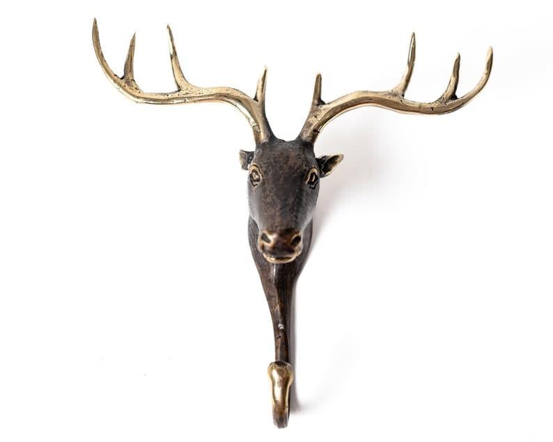 Solid Brass Deer Head Wall Hook BLACK POLISH FINISH