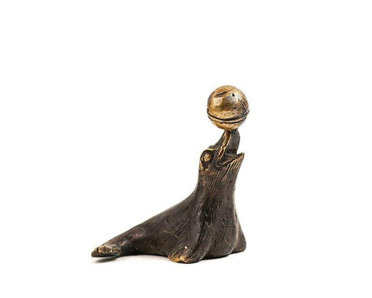 Solid Brass Dolphin and Ball Miniature Figurine - MAIA HOMES