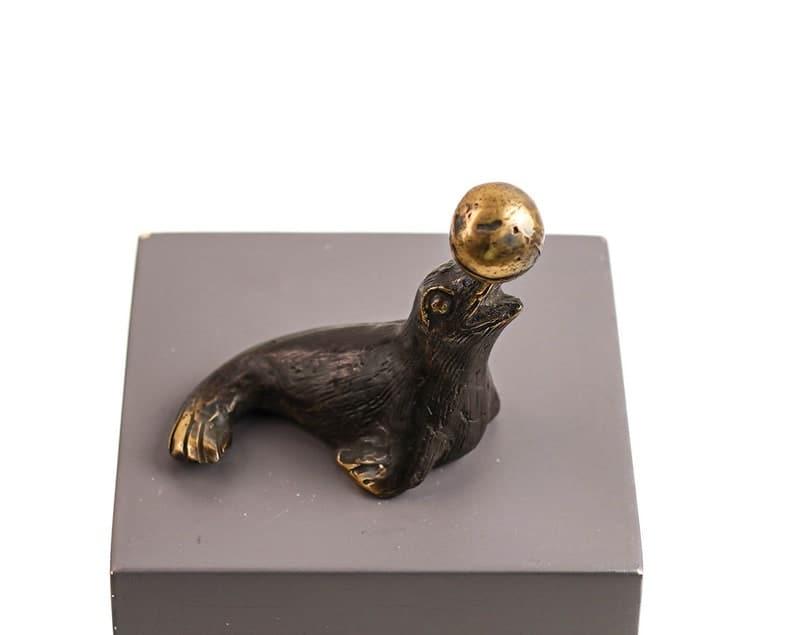 Solid Brass Dolphin and Ball Miniature Figurine