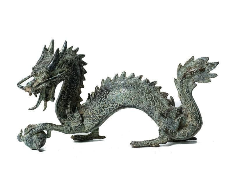 Solid Brass Dragon and Ball Statue