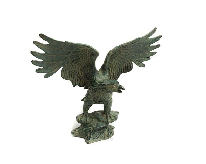 Solid Brass Eagle Sculpture on Marble Base ANTIQUE GREEN