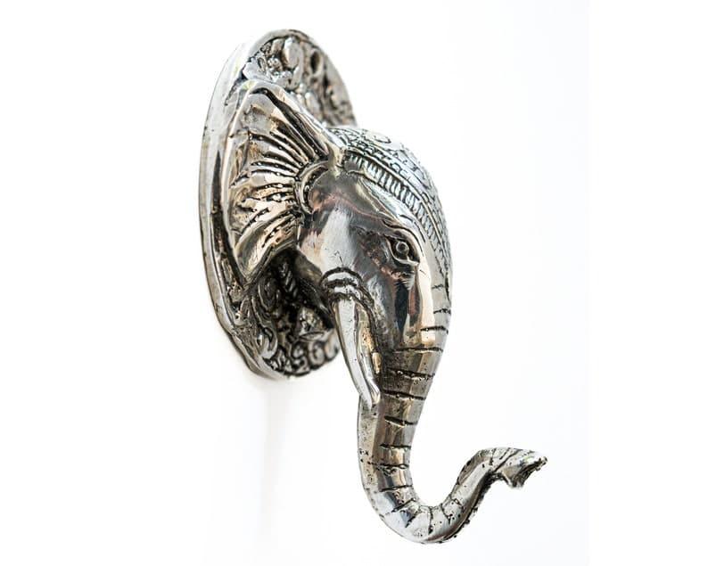 Solid Brass Elephant Head Wall Hook ANTIQUE SILVER